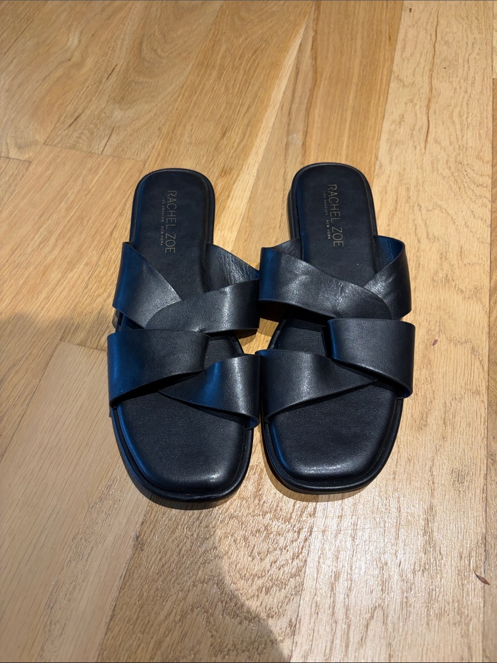 Rachel Zoe Black Crisscross Leather Slide Sandals